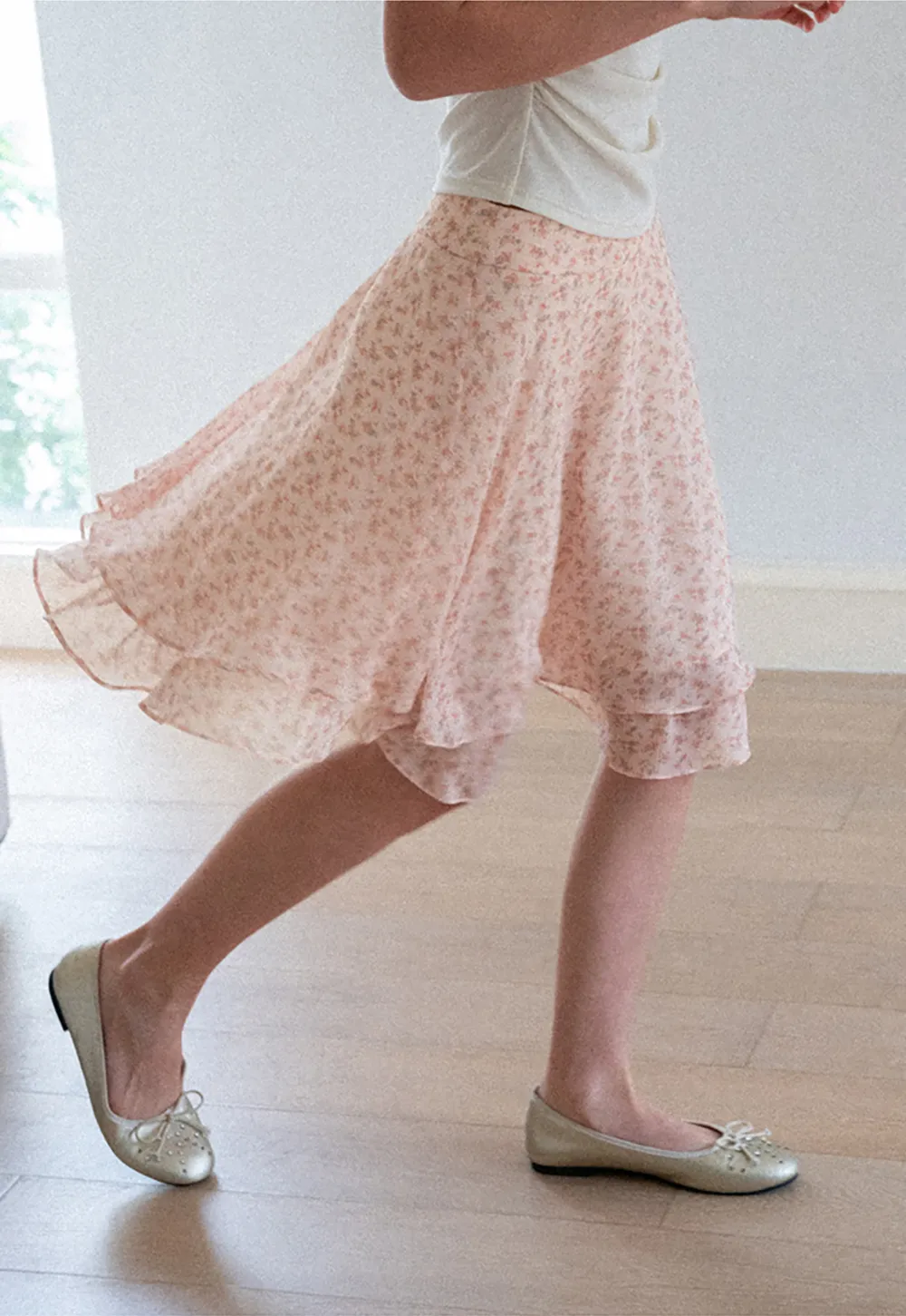 Floral Print Tiered Ruffle Hem Skirt