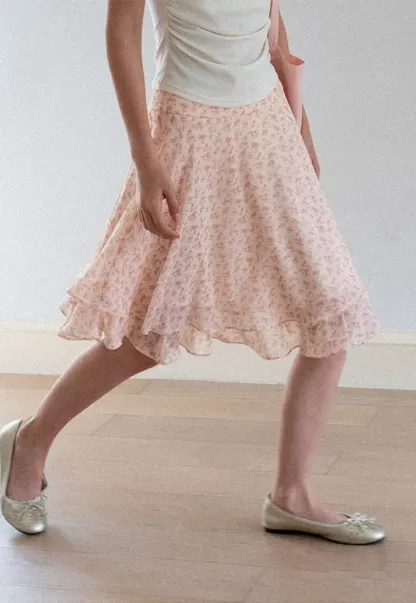 Floral Print Tiered Ruffle Hem Skirt