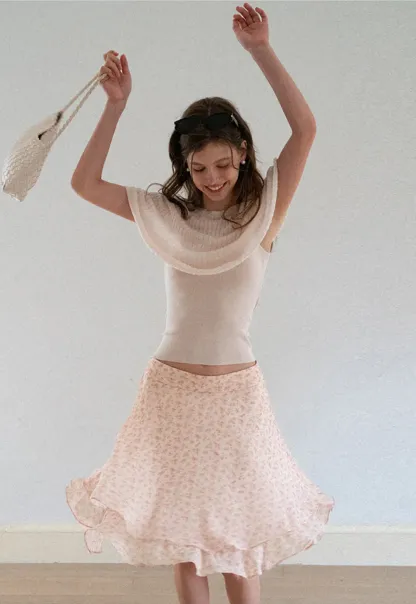 Floral Print Tiered Ruffle Hem Skirt