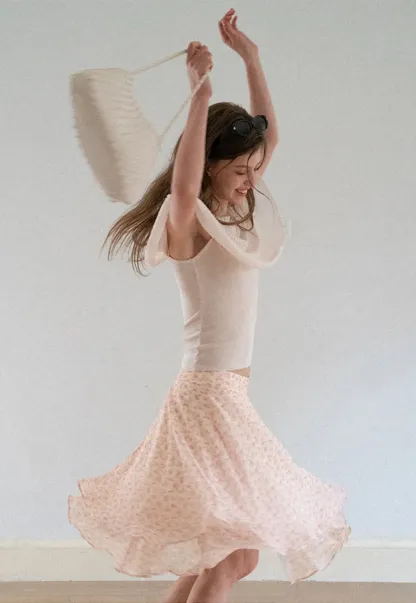 Floral Print Tiered Ruffle Hem Skirt