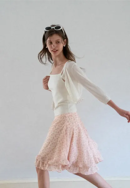 Floral Print Tiered Ruffle Hem Skirt