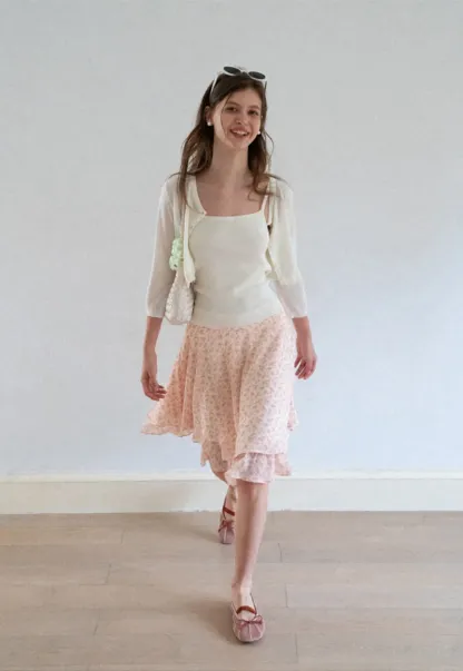 Floral Print Tiered Ruffle Hem Skirt