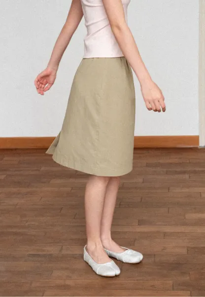 High Waist Pleated Knee Length Skirt