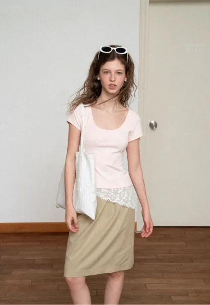 High Waist Pleated Knee Length Skirt