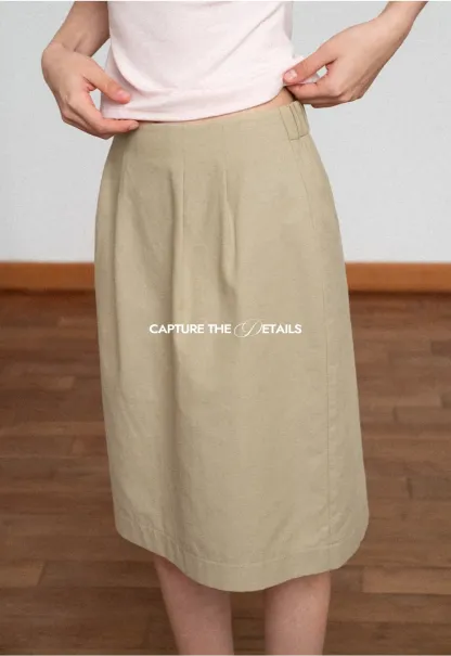 High Waist Pleated Knee Length Skirt