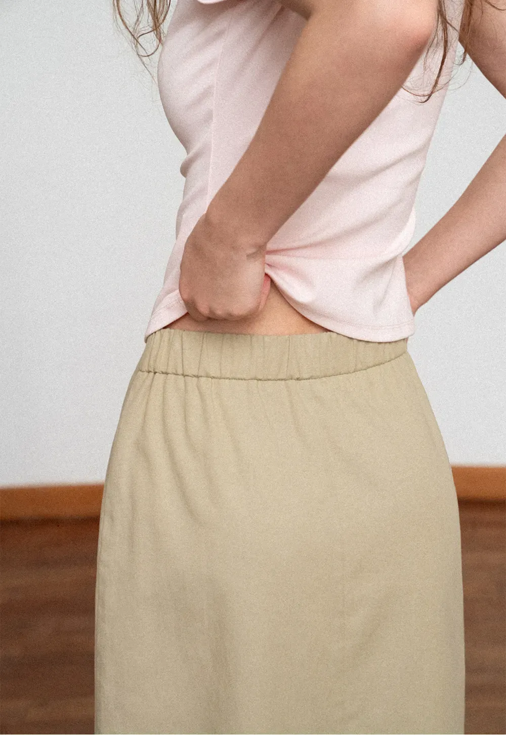 High Waist Pleated Knee Length Skirt