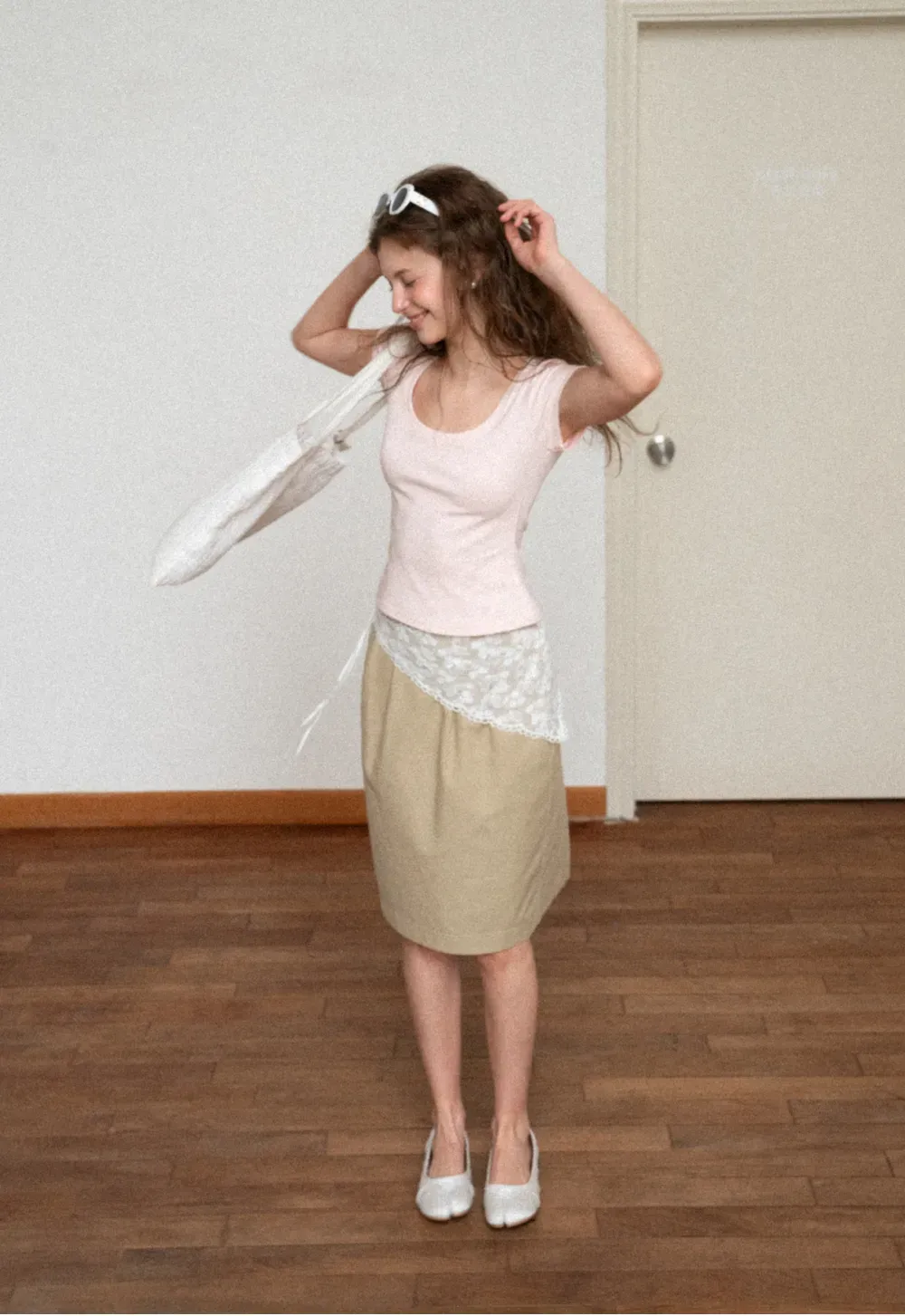 High Waist Pleated Knee Length Skirt