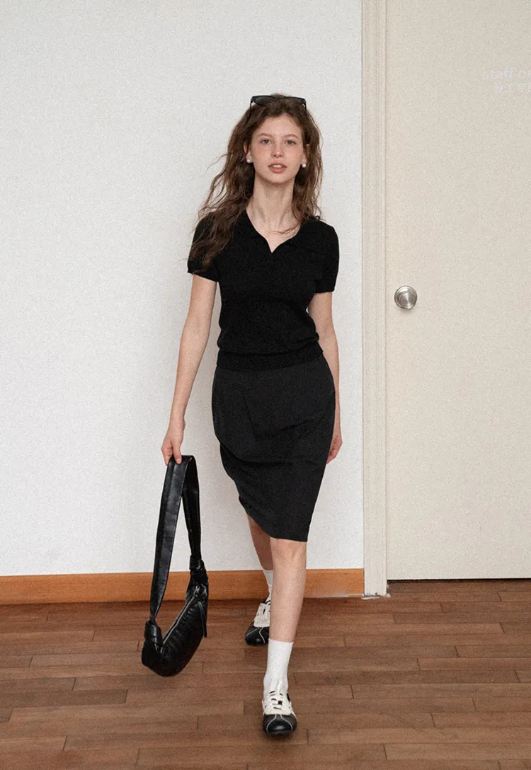 High Waist Pleated Knee Length Skirt