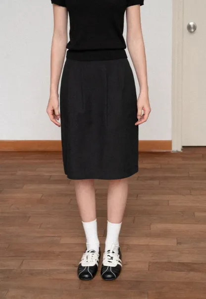 High Waist Pleated Knee Length Skirt