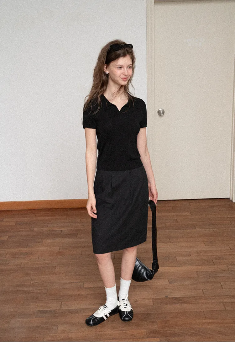 High Waist Pleated Knee Length Skirt