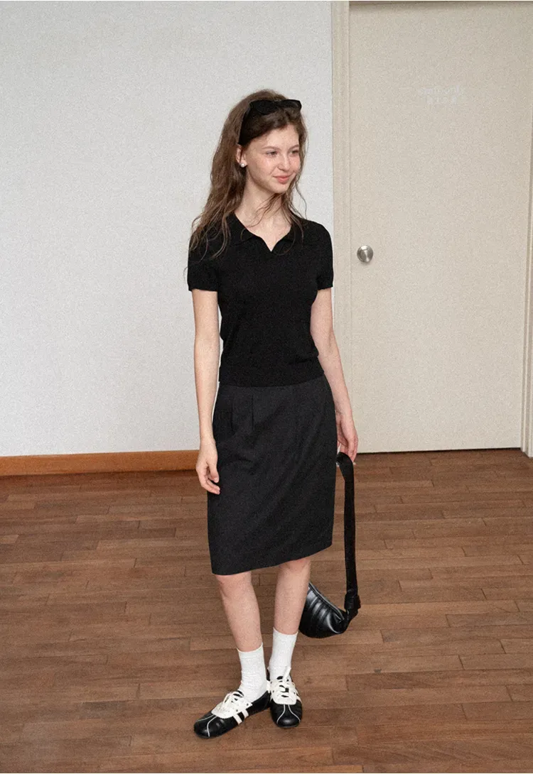 High Waist Pleated Knee Length Skirt