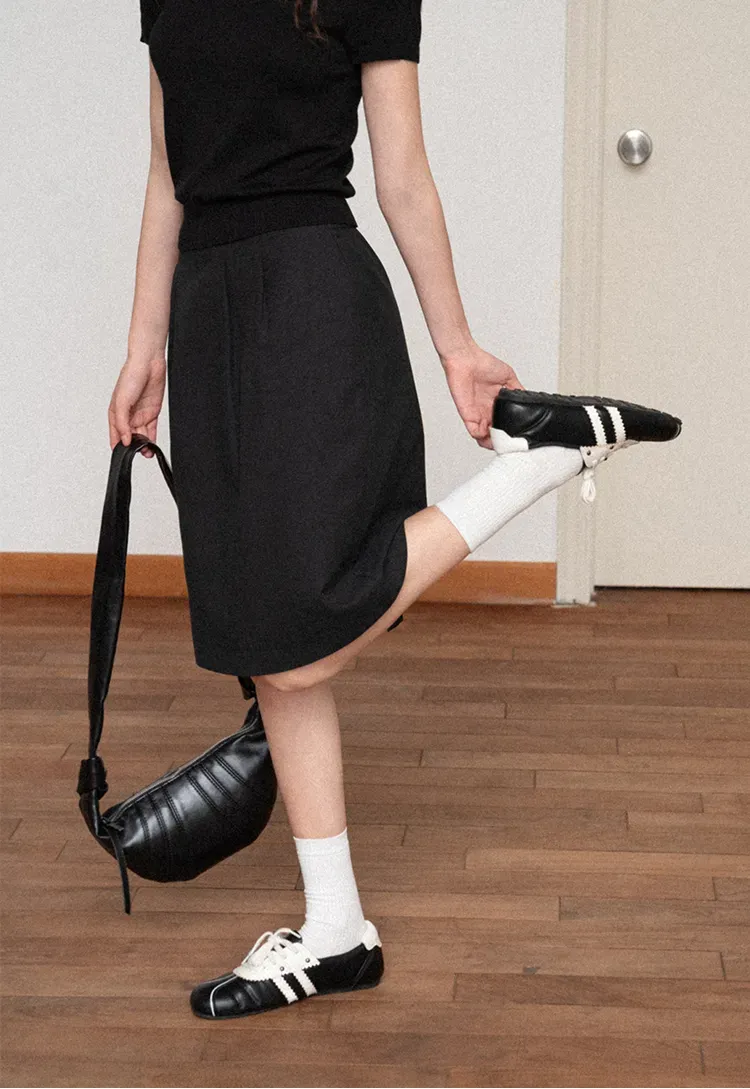 High Waist Pleated Knee Length Skirt