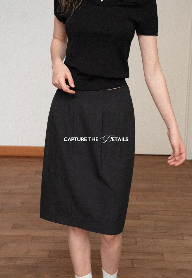 High Waist Pleated Knee Length Skirt
