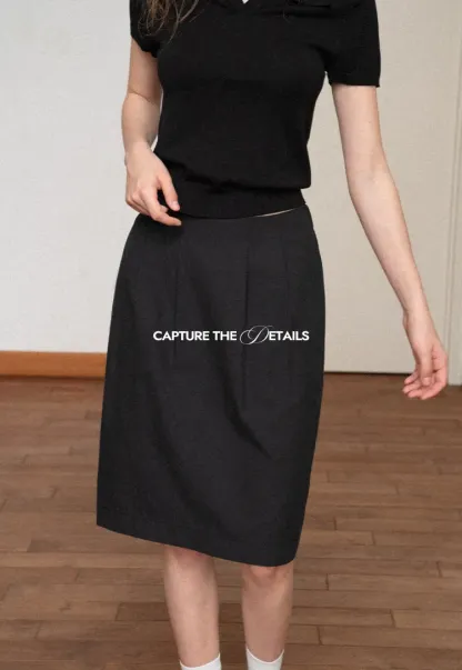 High Waist Pleated Knee Length Skirt
