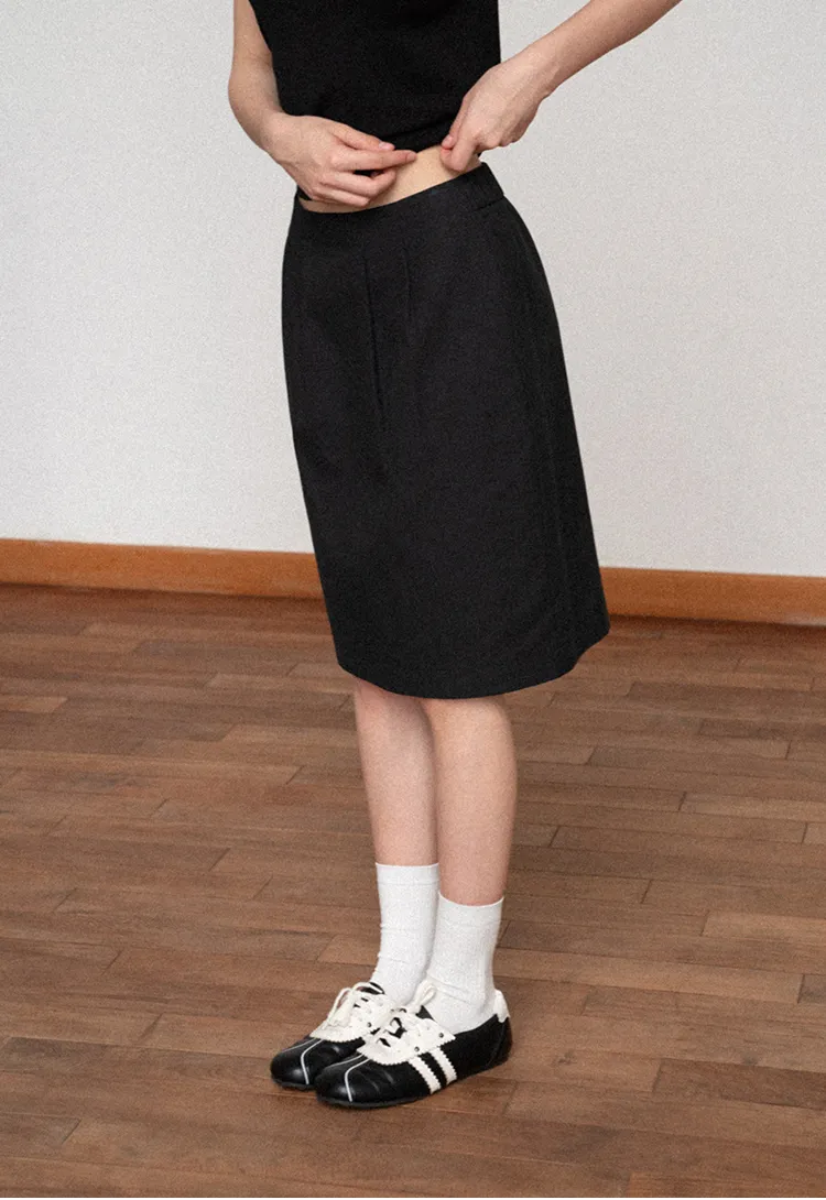High Waist Pleated Knee Length Skirt