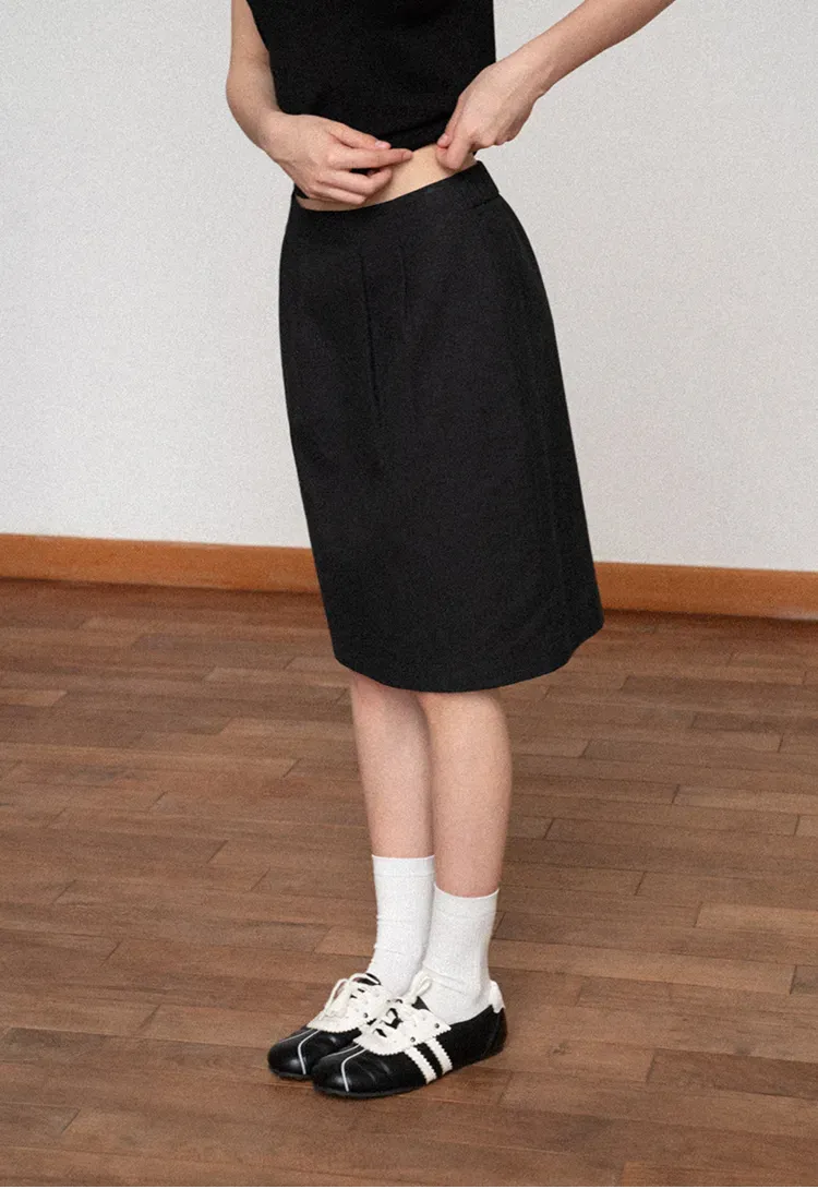 High Waist Pleated Knee Length Skirt