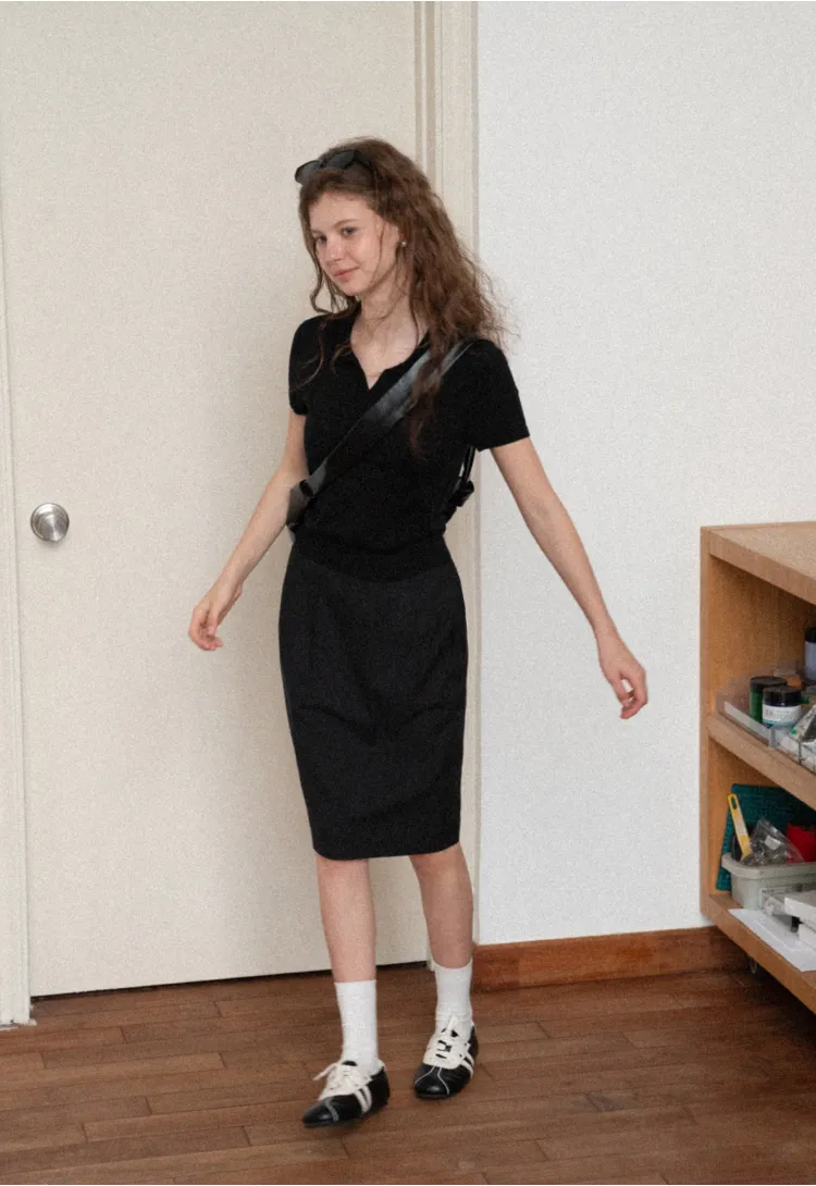 High Waist Pleated Knee Length Skirt