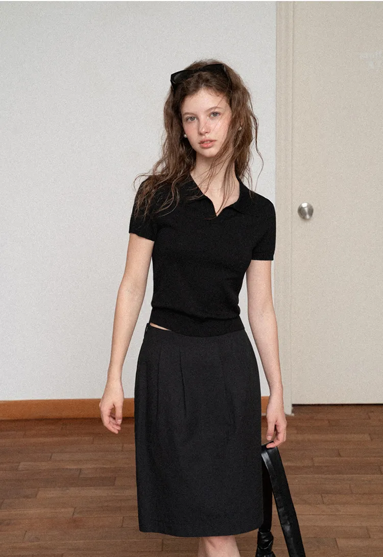 High Waist Pleated Knee Length Skirt