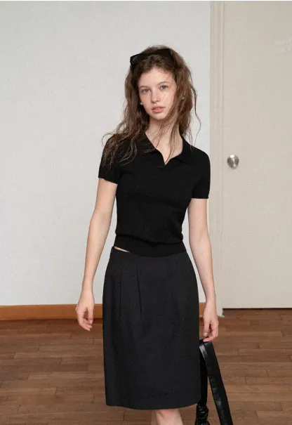 High Waist Pleated Knee Length Skirt