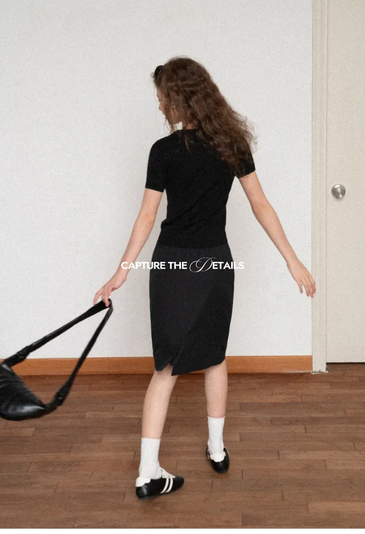 High Waist Pleated Knee Length Skirt