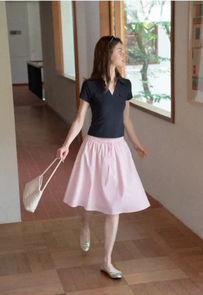 Jupe trapèze taille haute avec cordon de serrage à la taille
