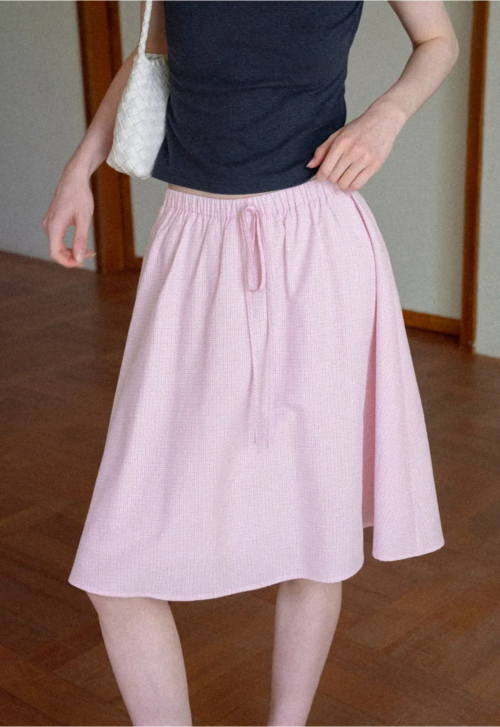 Jupe trapèze taille haute avec cordon de serrage à la taille