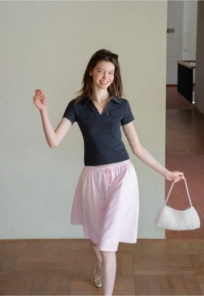Jupe trapèze taille haute avec cordon de serrage à la taille