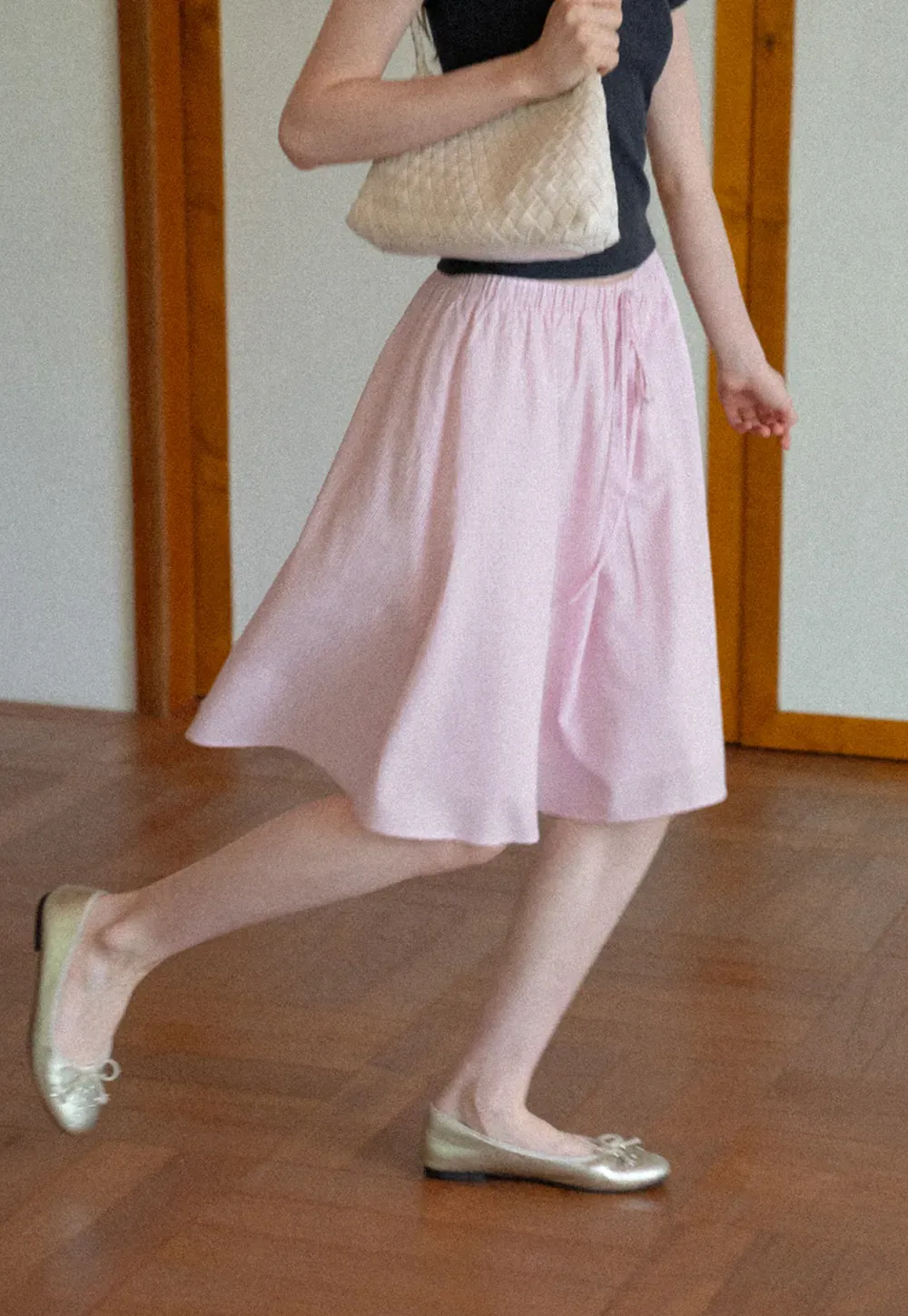 High Waist A Line Skirt with Drawstring Waist