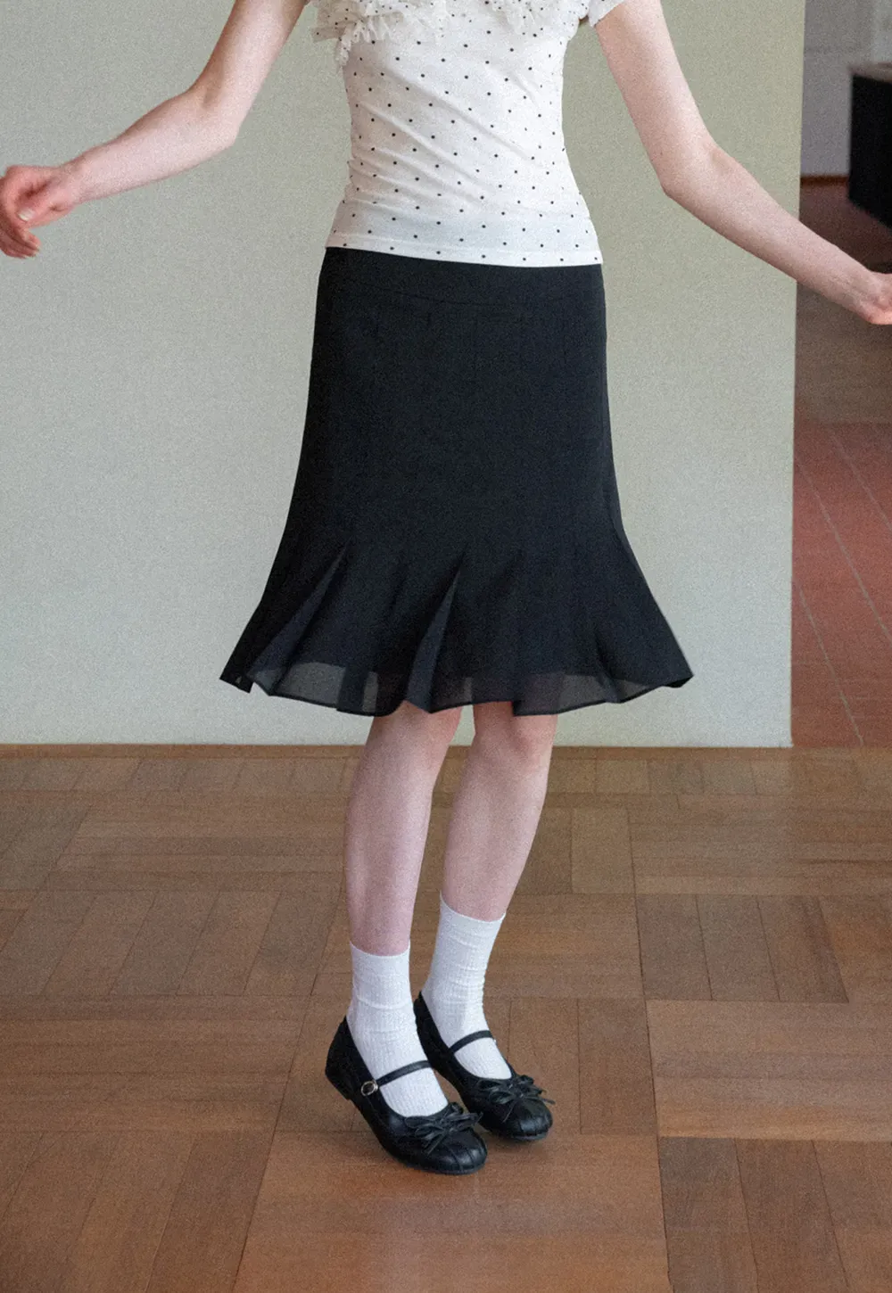 Flared Hem Sheer Overlay Skirt