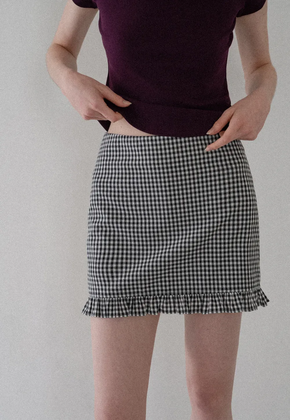Gingham Check Mini Skirt with Ruffled Hem