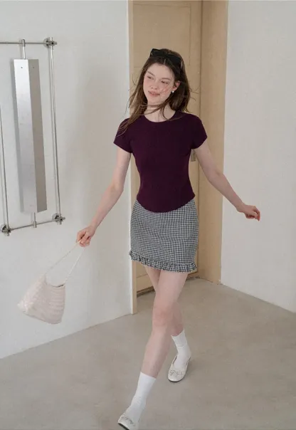Mini-jupe à carreaux vichy avec ourlet à volants