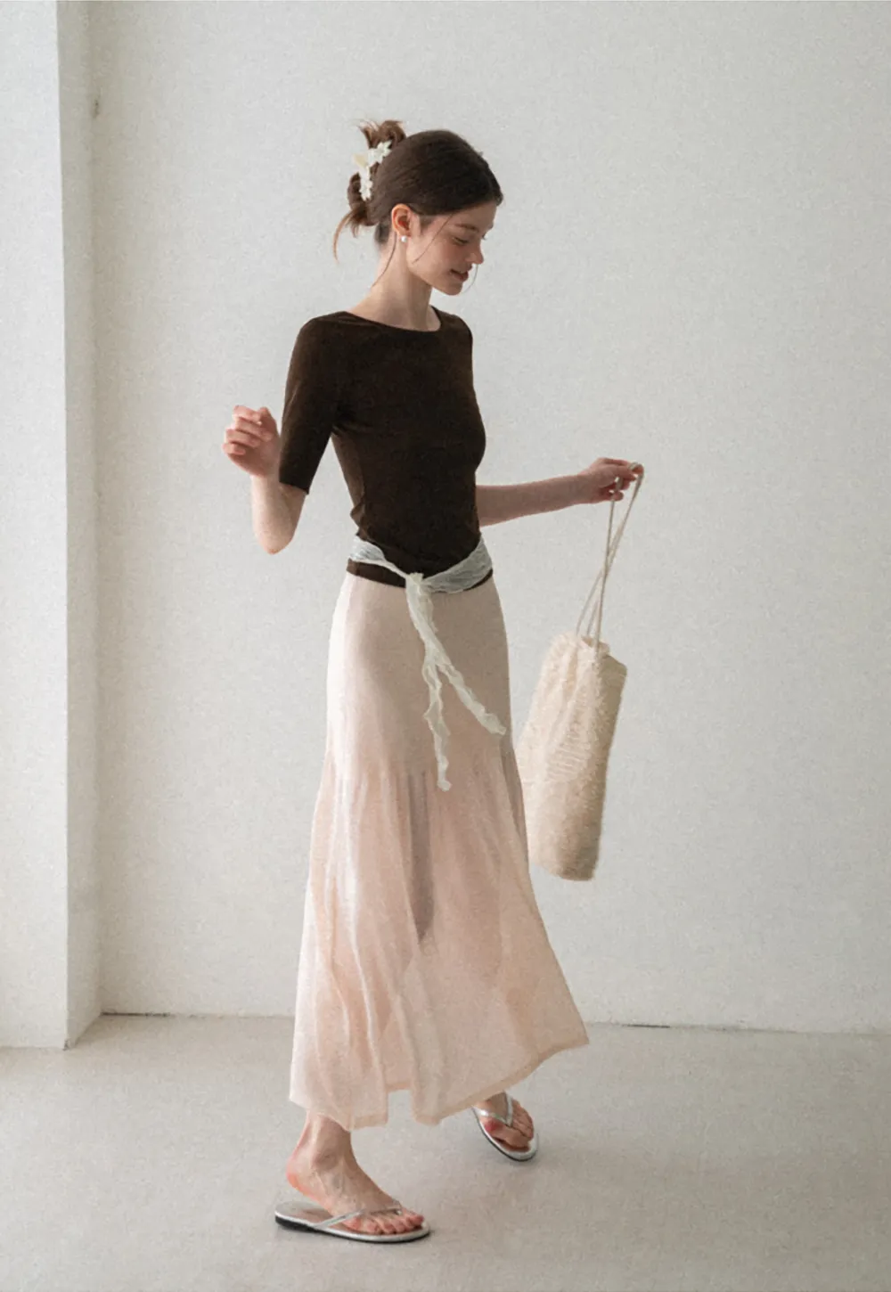 High Waist Asymmetric Hem Skirt