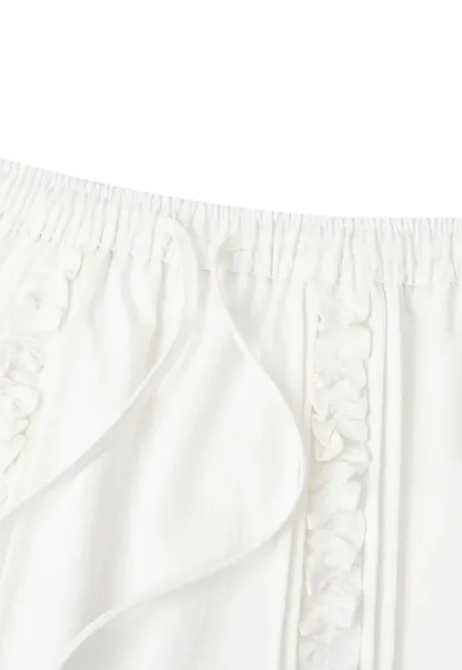Lace Trim Drawstring A Line Skirt
