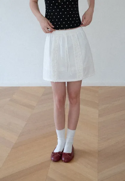 Lace Trim Drawstring A Line Skirt
