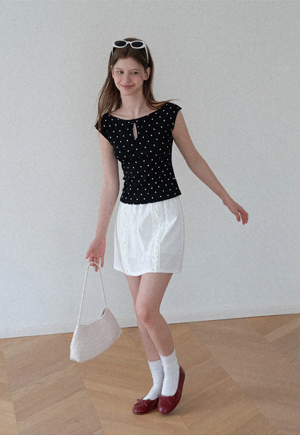 Lace Trim Drawstring A Line Skirt