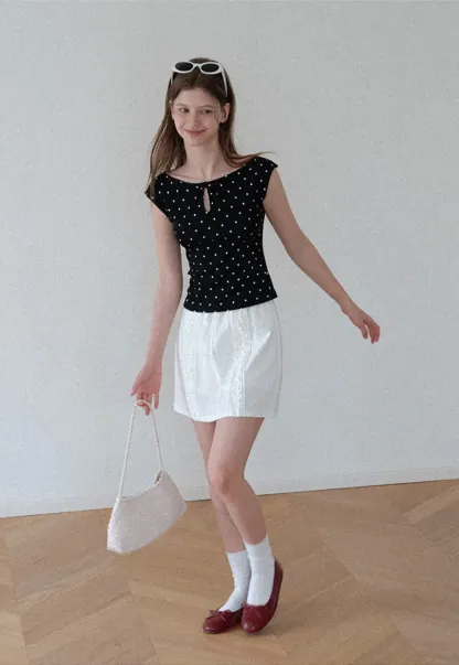 Lace Trim Drawstring A Line Skirt