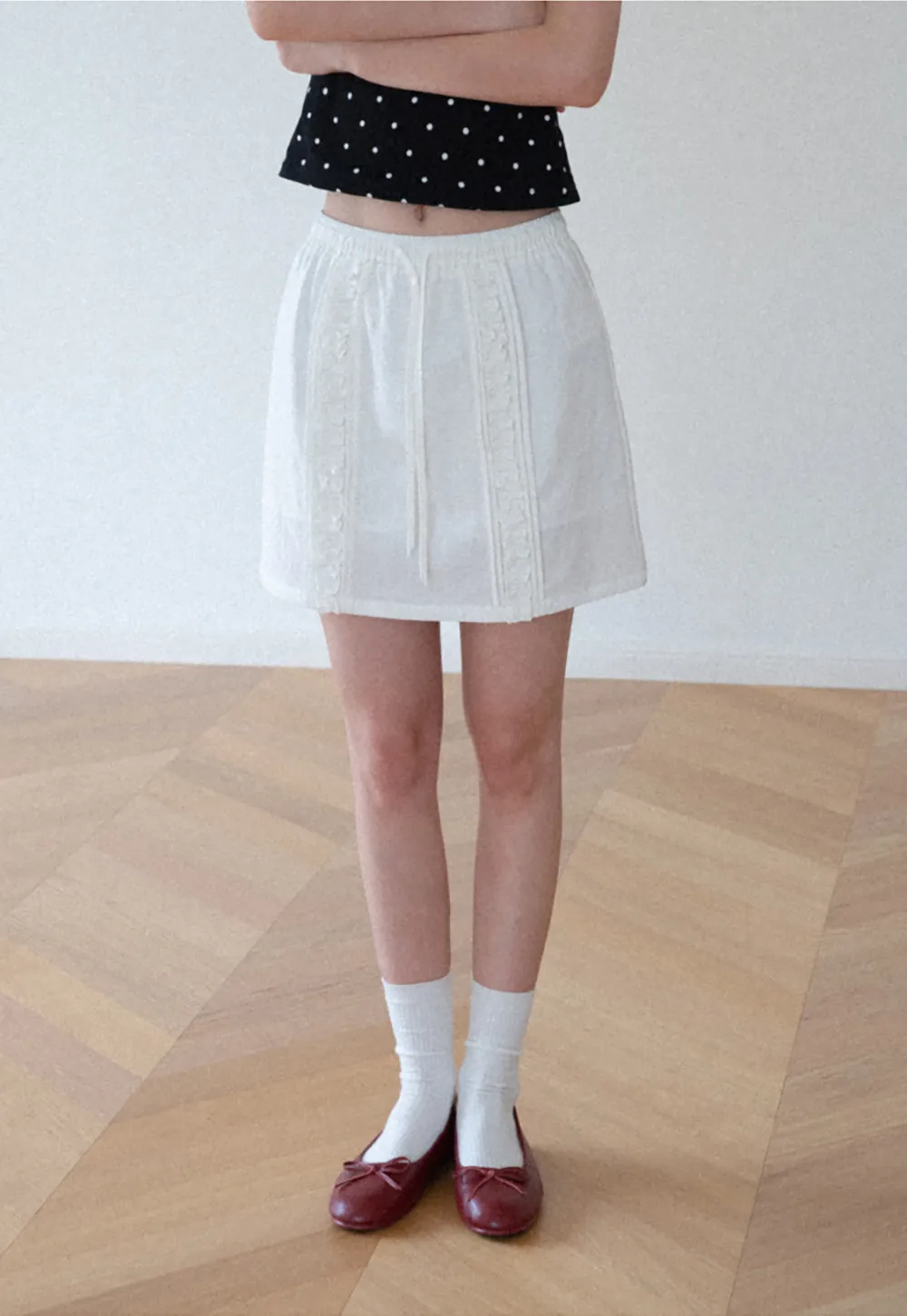 Lace Trim Drawstring A Line Skirt