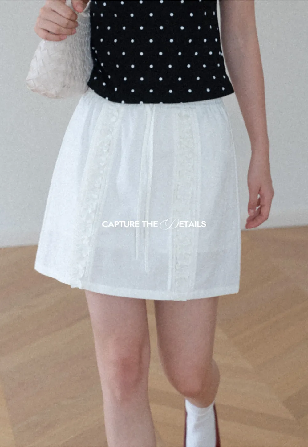 Lace Trim Drawstring A Line Skirt