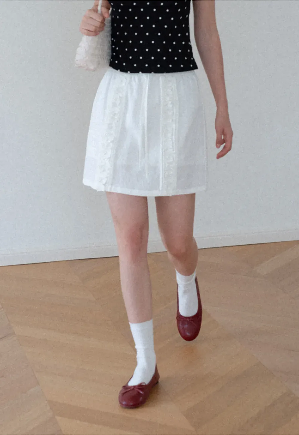 Lace Trim Drawstring A Line Skirt