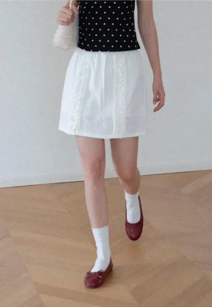 Lace Trim Drawstring A Line Skirt