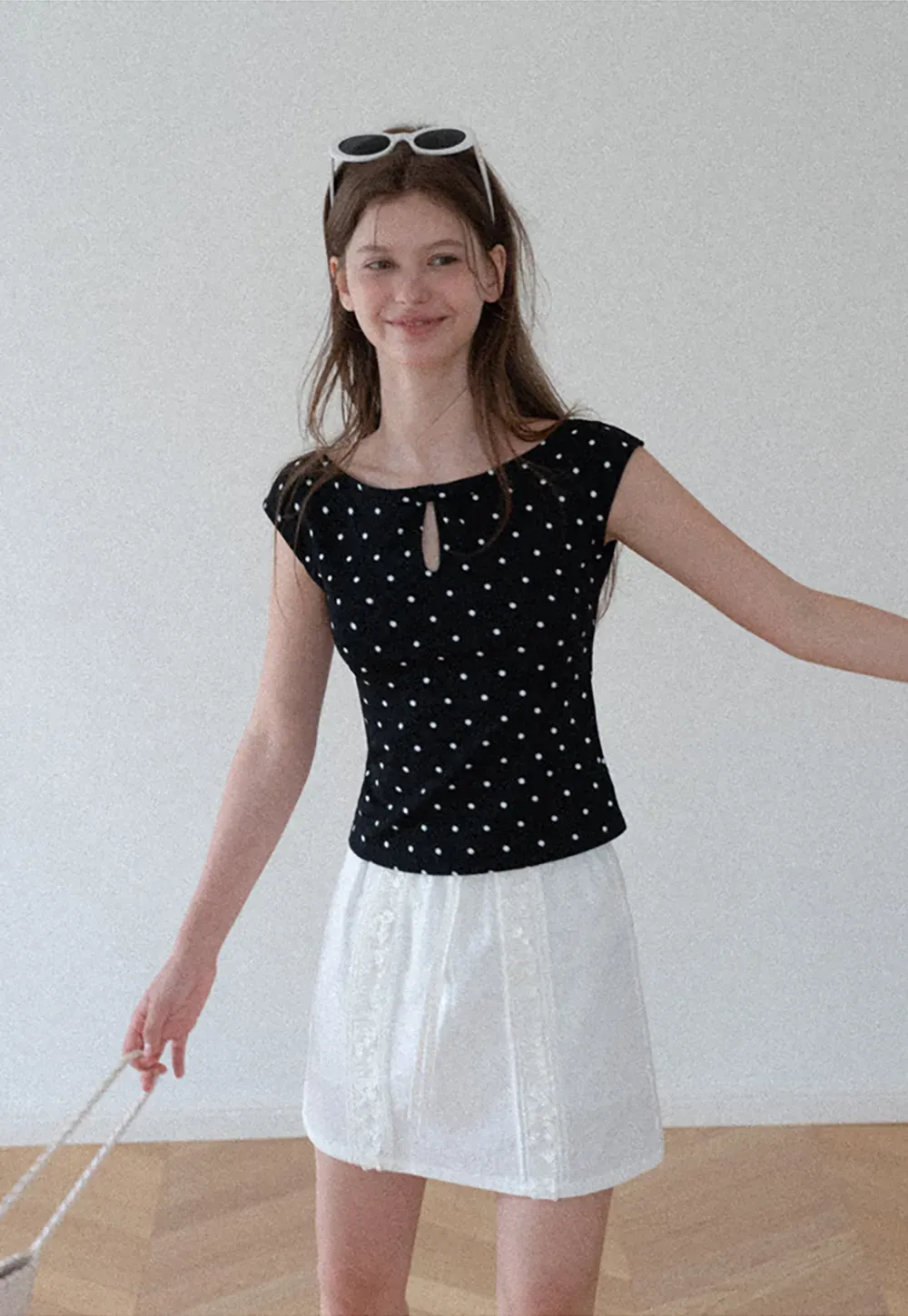 Lace Trim Drawstring A Line Skirt