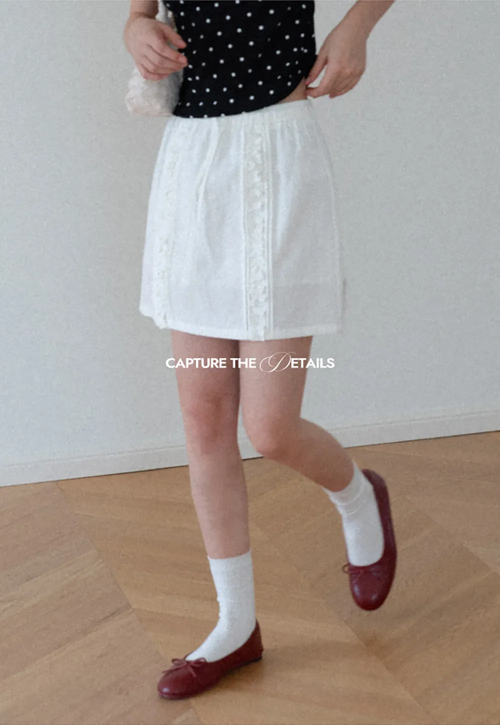 Lace Trim Drawstring A Line Skirt