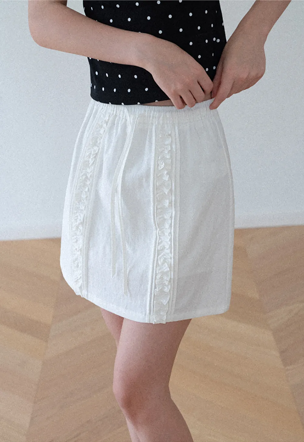Lace Trim Drawstring A Line Skirt