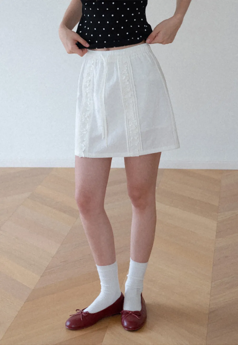 Lace Trim Drawstring A Line Skirt