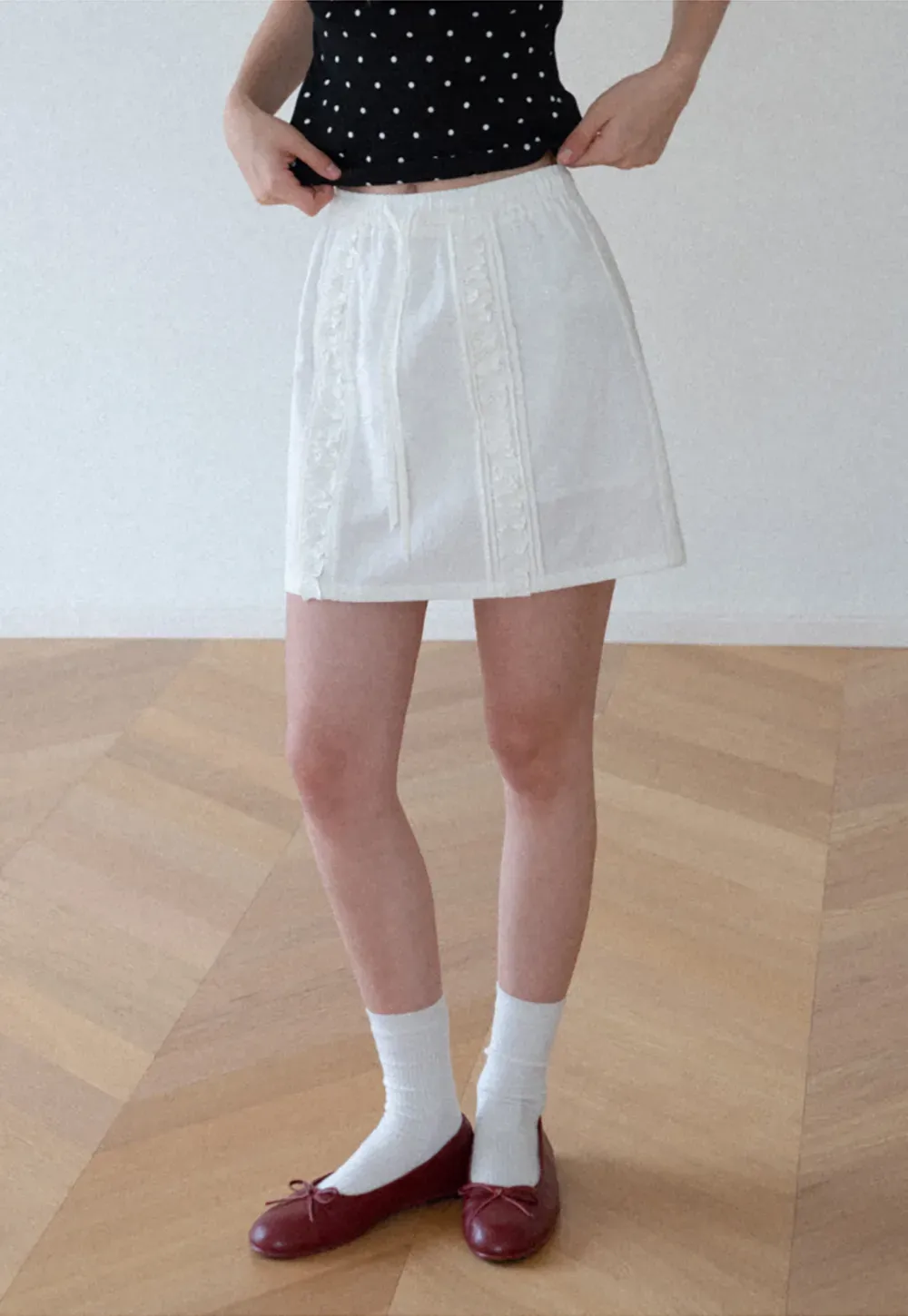 Lace Trim Drawstring A Line Skirt