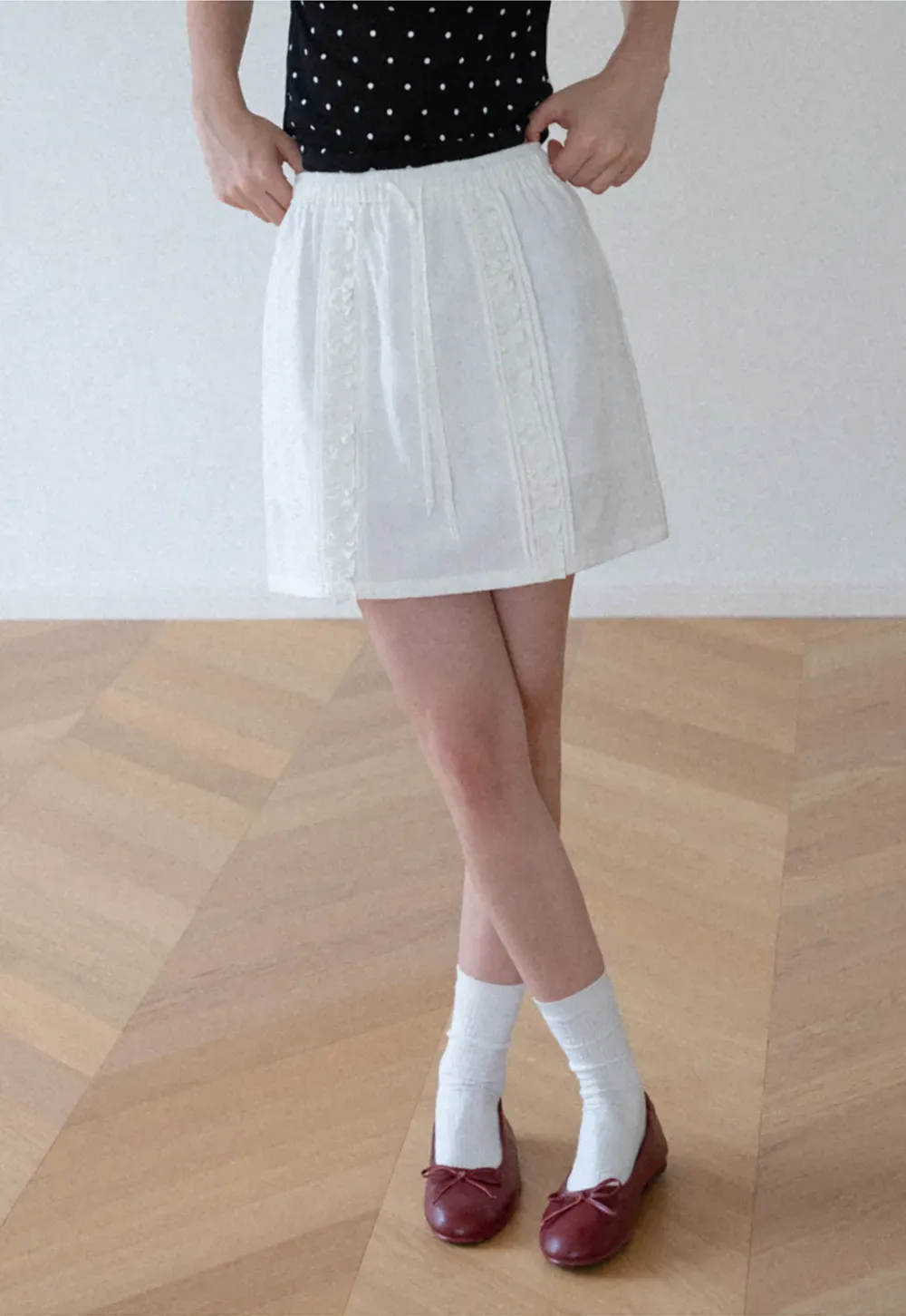 Lace Trim Drawstring A Line Skirt