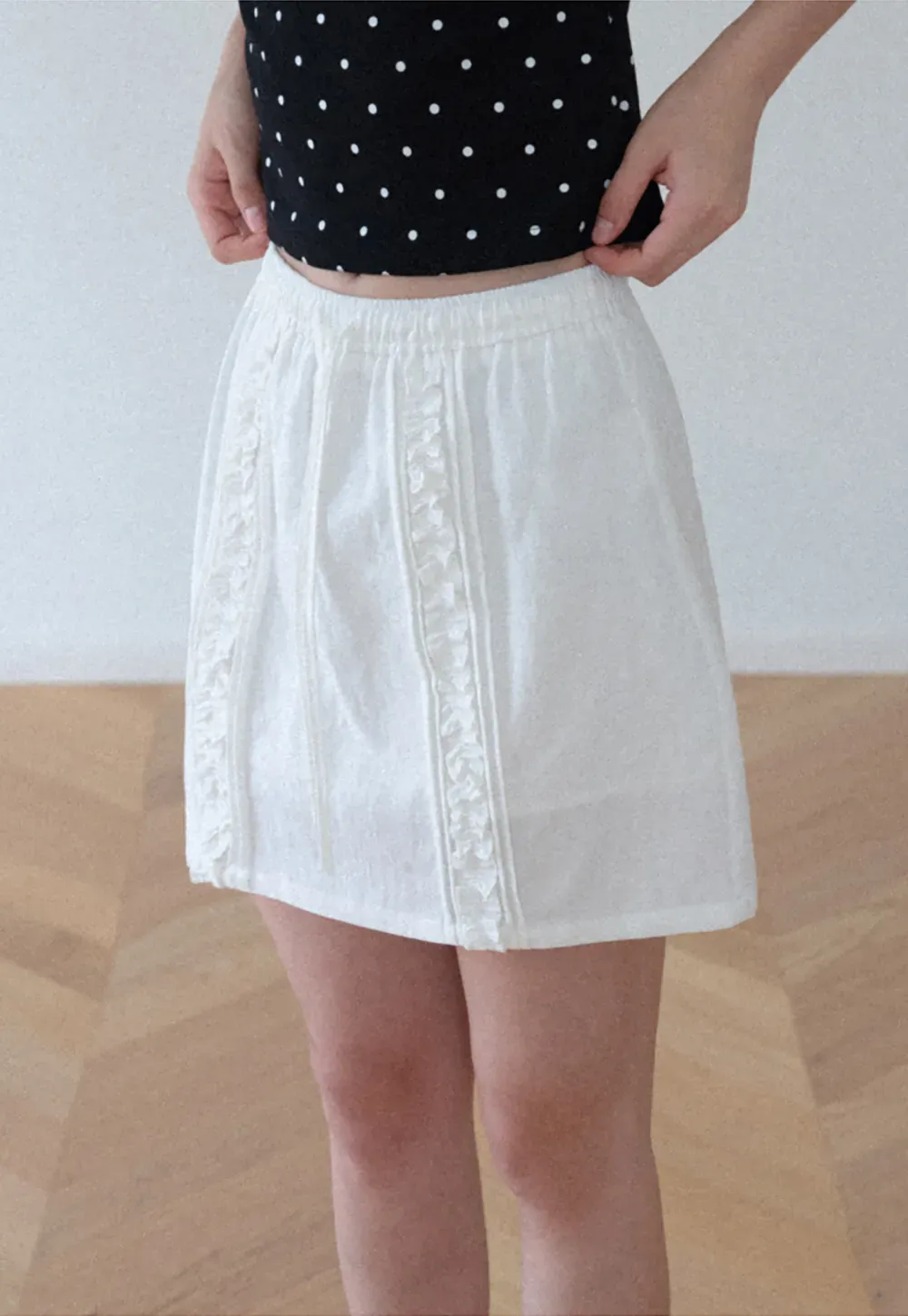 Lace Trim Drawstring A Line Skirt