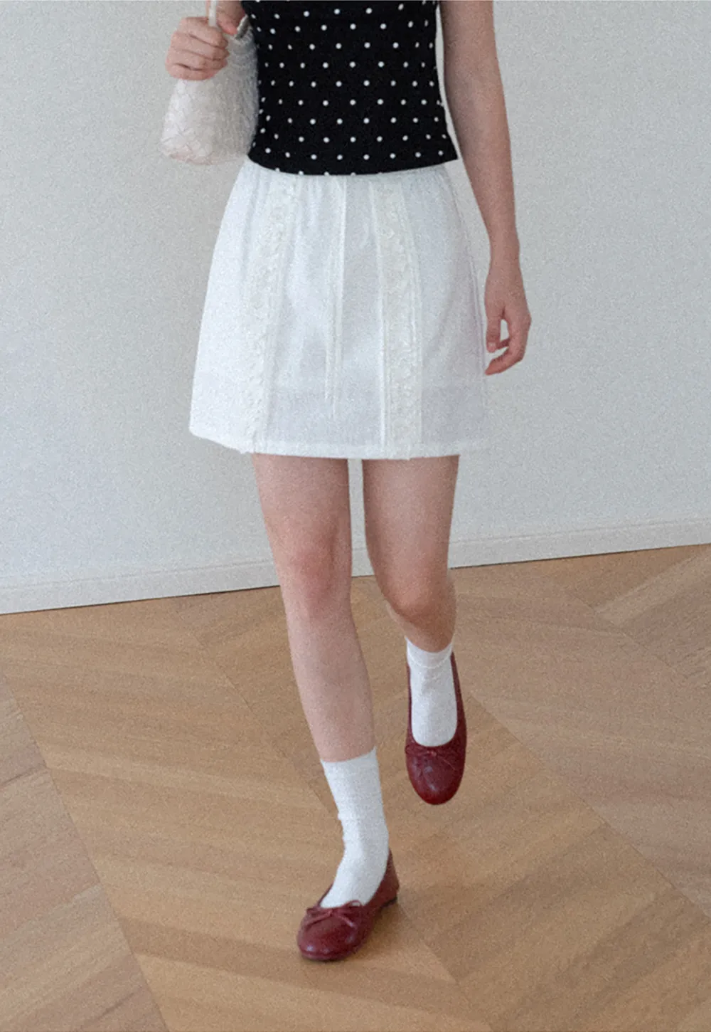 Lace Trim Drawstring A Line Skirt