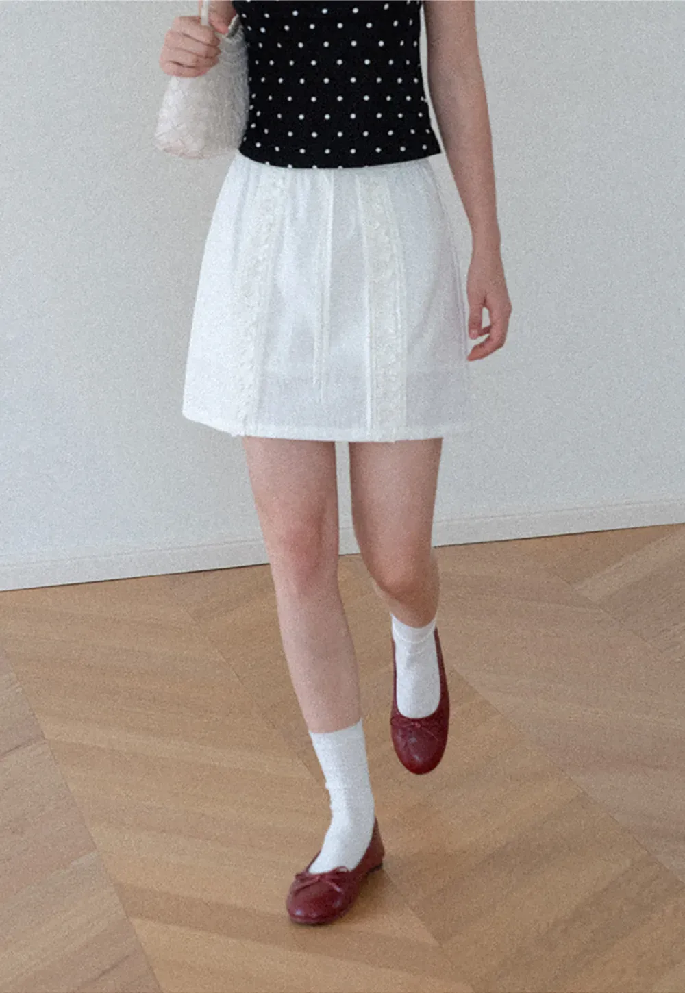 Lace Trim Drawstring A Line Skirt