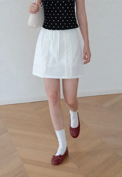Lace Trim Drawstring A Line Skirt